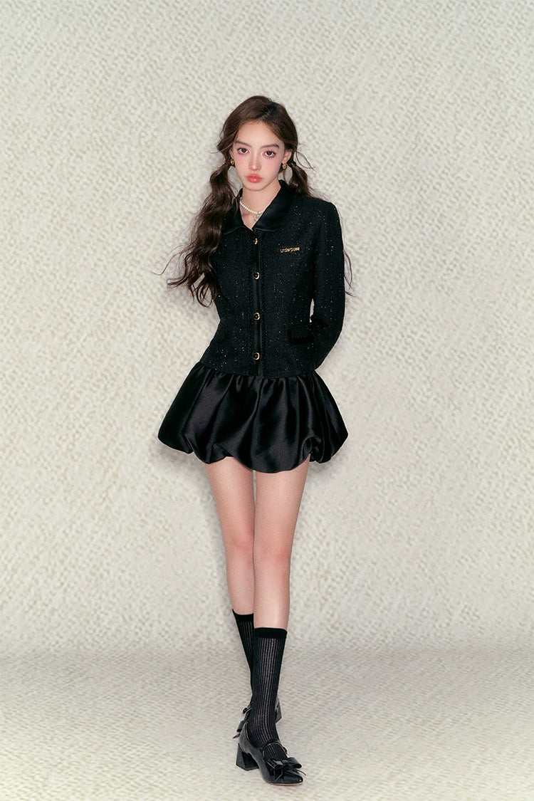 Black Waist-fitted Blazer &amp; Skirt Set - CHINASQUAD