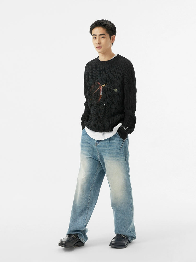 Black Misaligned Crew Neck Sweater - CHINASQUAD