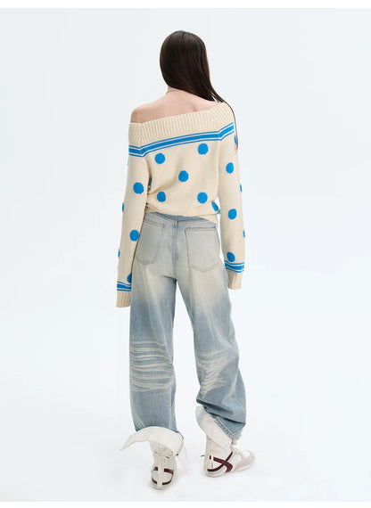 Contrast Polka-Dot Knit Sweater