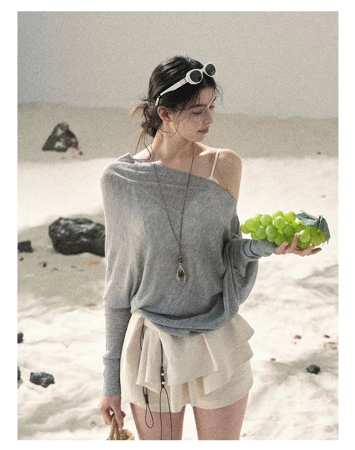 Sheer Off-Shoulder Sun Protection Knit Top Set