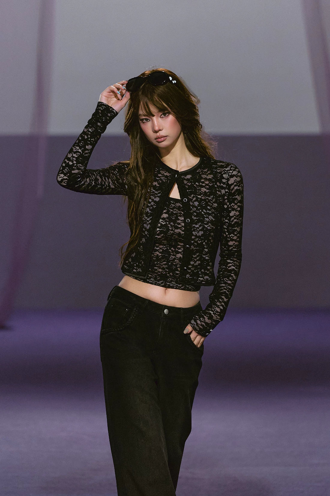 Lace &amp; Satin Layered Cardigan &amp; Lace Camisole