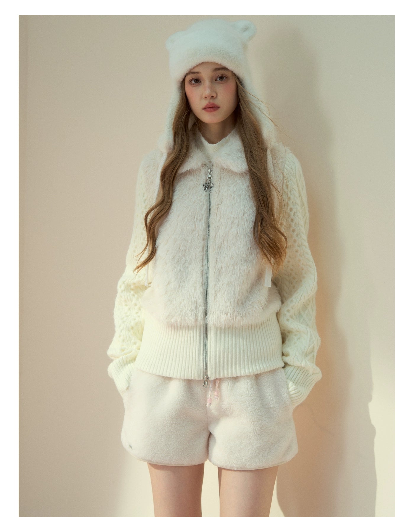 Snowland Lover Faux Fur Knit Panel Jacket