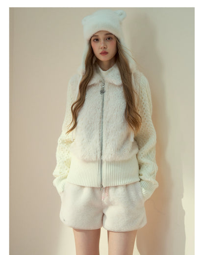 Snowland Lover Faux Fur Knit Panel Jacket