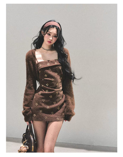 French Wool Strappy Bodycon Mini Dress