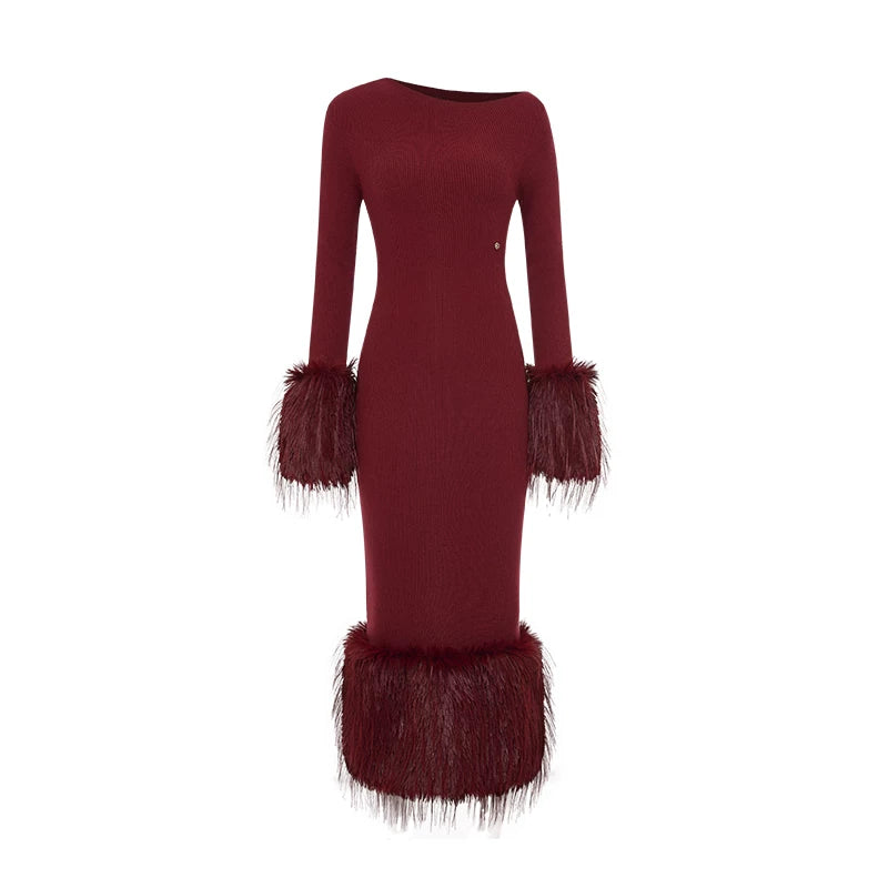 Vintage Off-Shoulder Knit Maxi Dress