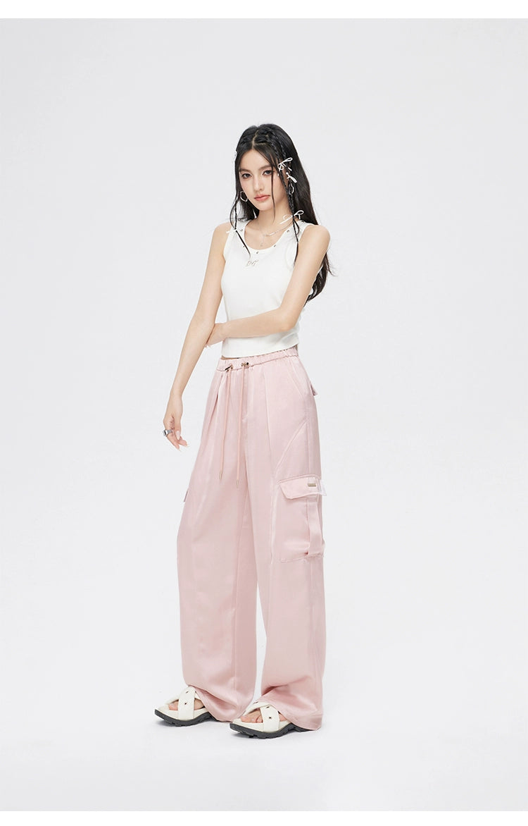 Pink &amp; White Silk Wide-Leg Pants