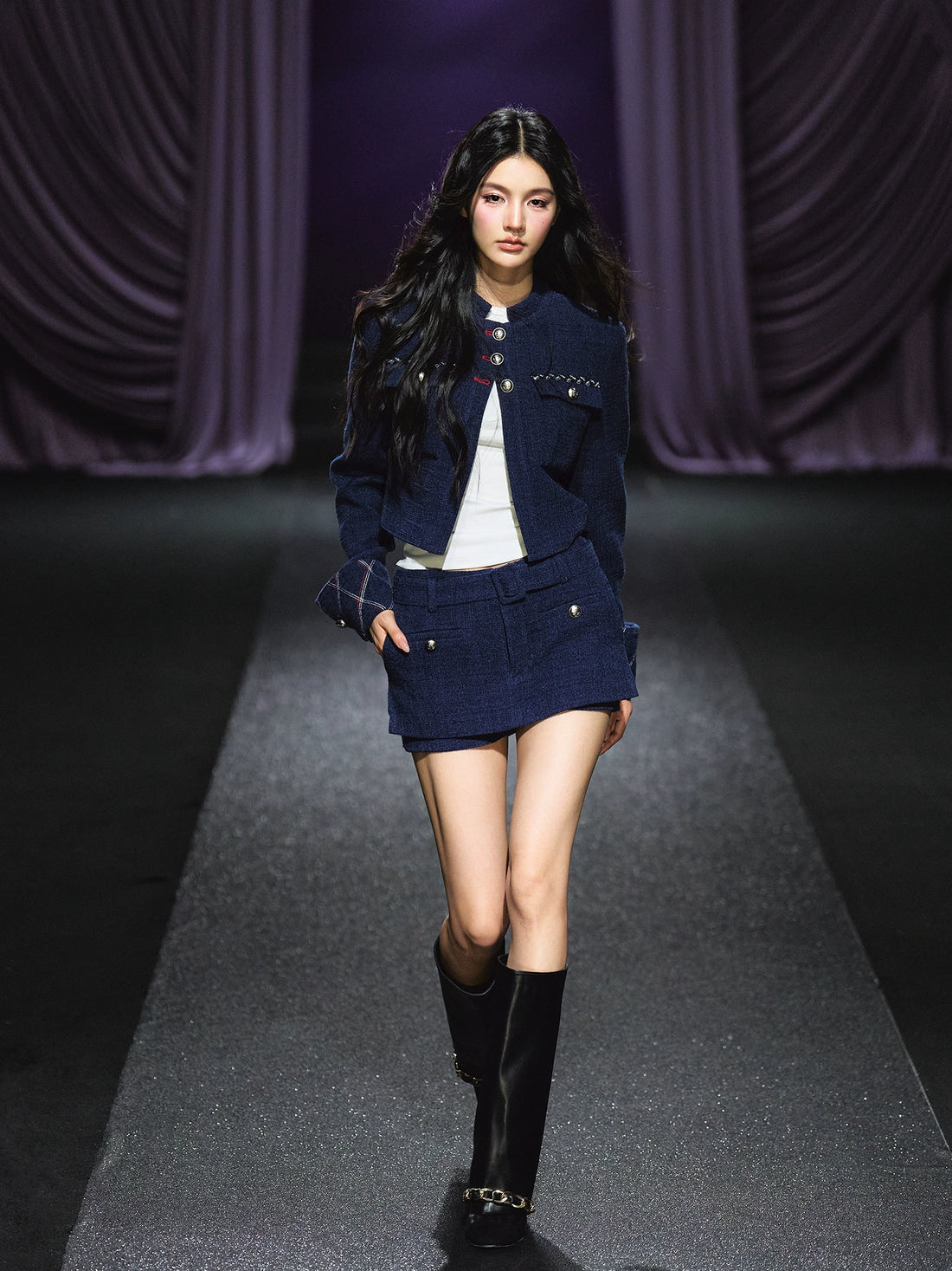 Quilted Stitch Jacket &amp; A-Line Skirt Set