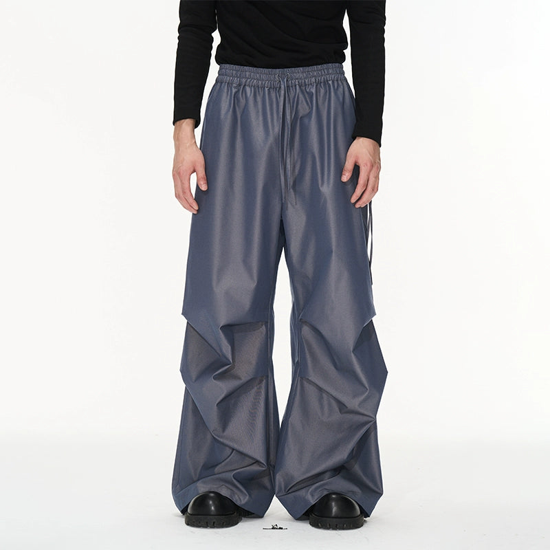 3D Pleated Wide-Leg Draped Trousers