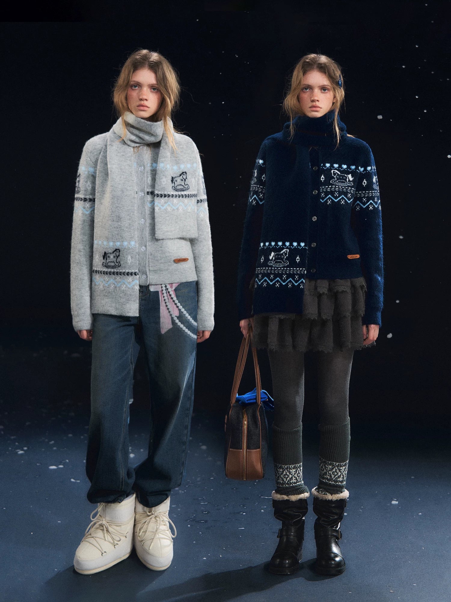 Fair Isle Scarf &amp; Cardigan Two-Piece Set