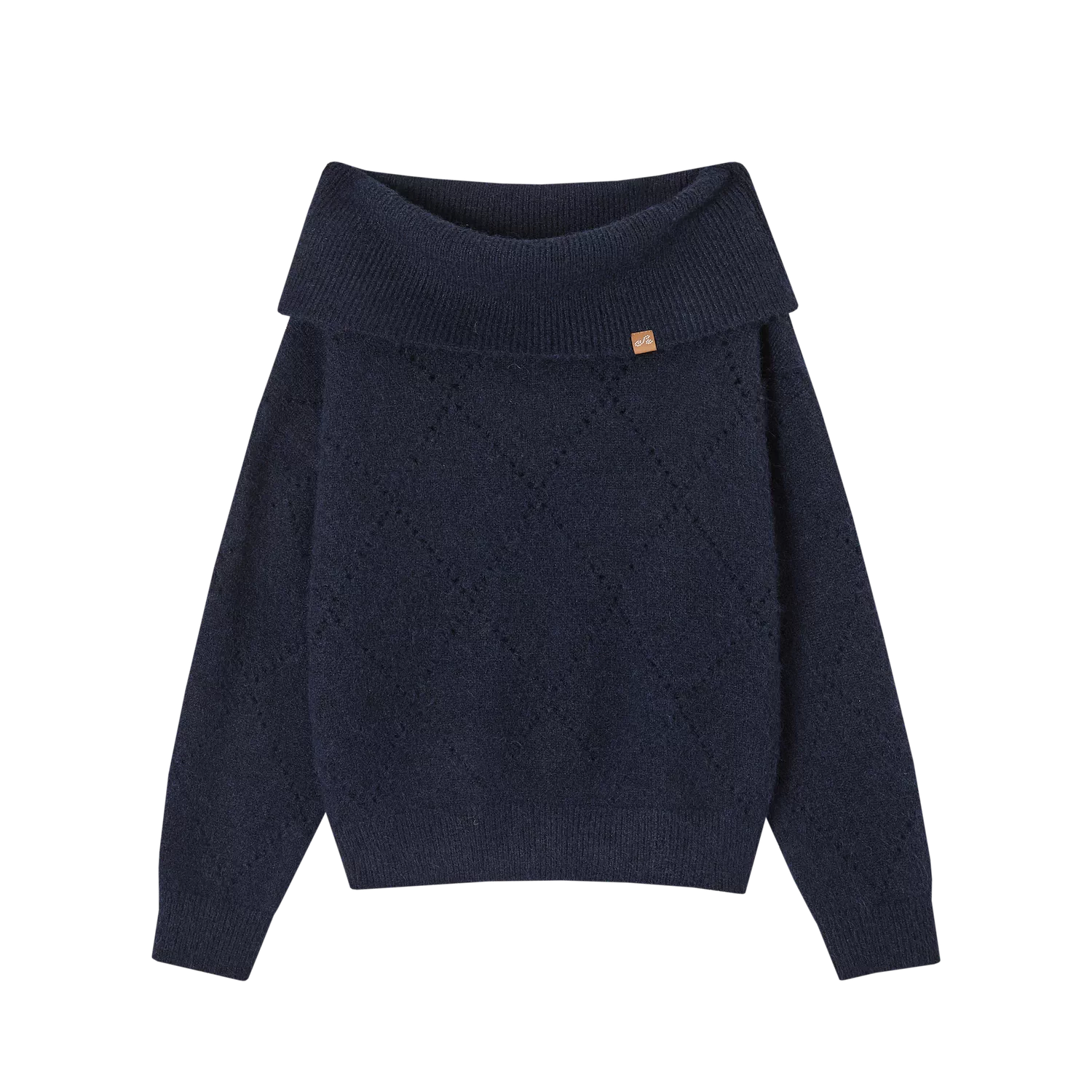 Diamond Openwork Cold-Shoulder Knit Sweater