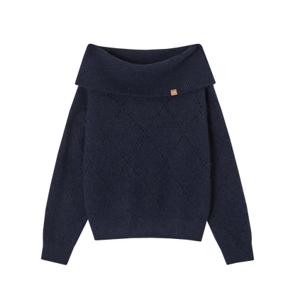 Diamond Openwork Cold-Shoulder Knit Sweater