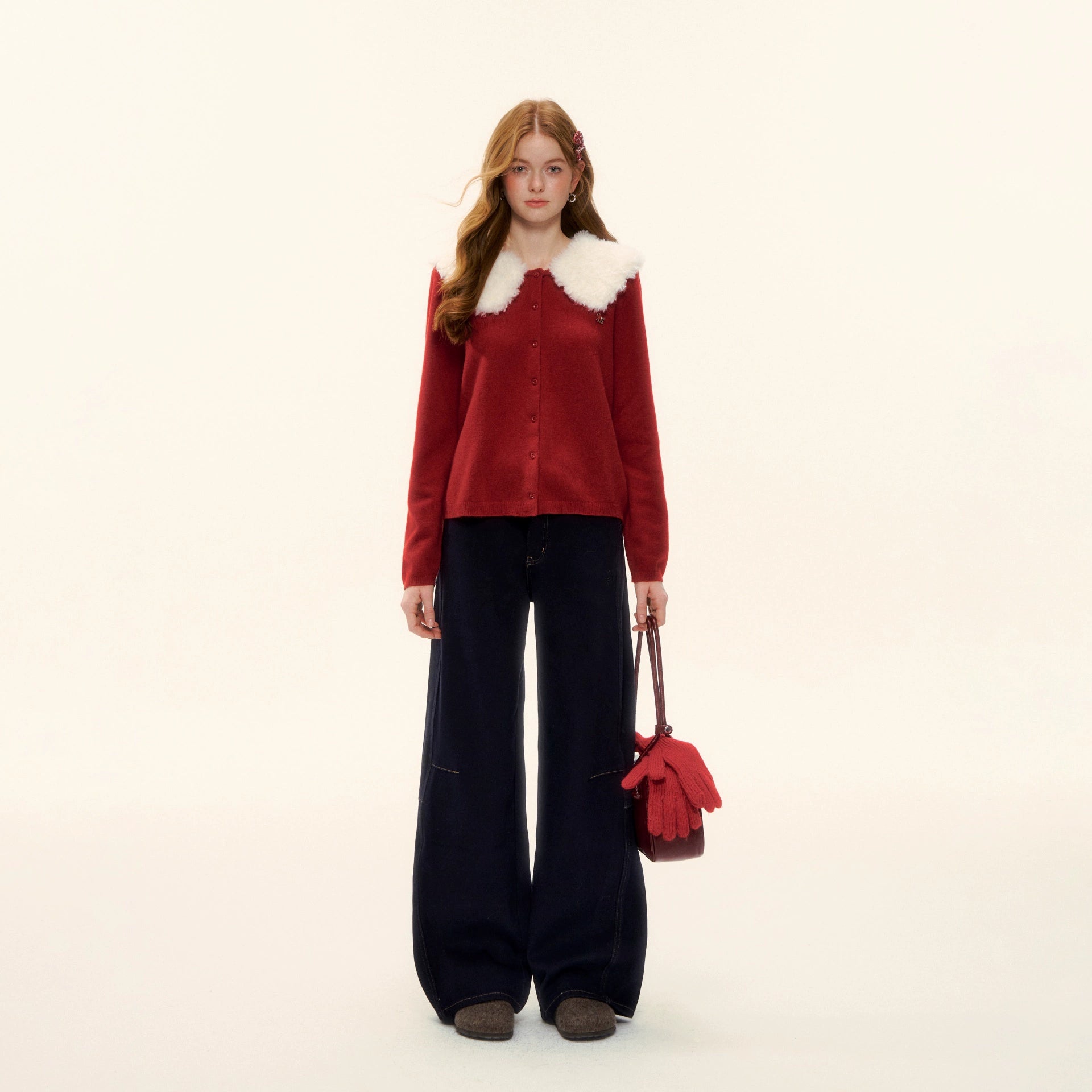 Wool Collar Relaxed Knit Cardigan