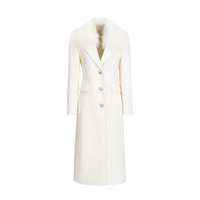 Nata Detachable Shearling Collar Wool Coat