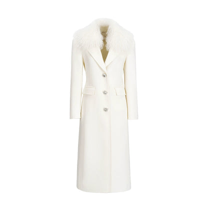 Nata Detachable Shearling Collar Wool Coat