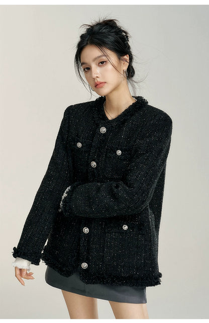 Chanel-Style Wool Outer Layer Down Jacket