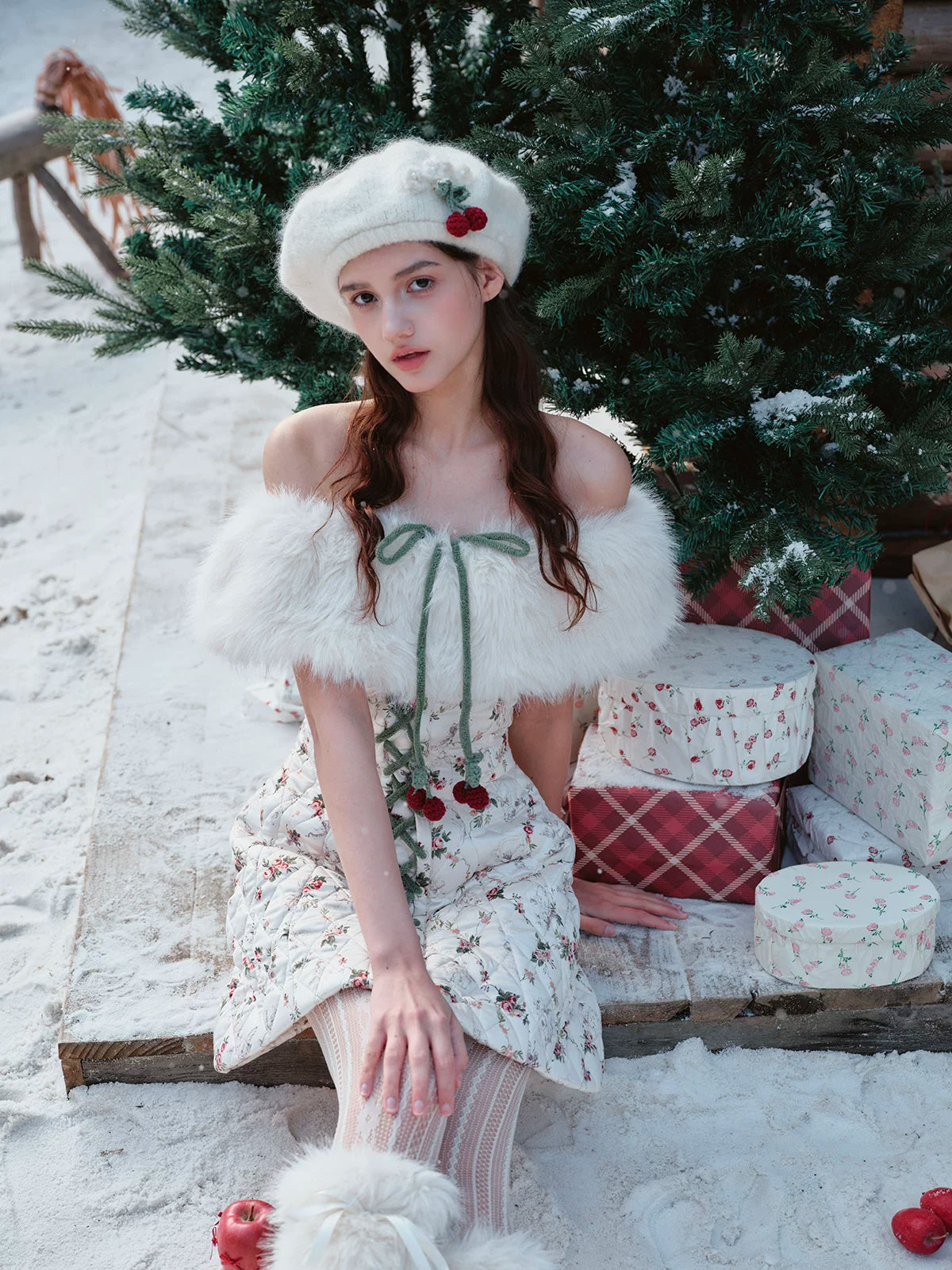 French Playful Quilted Down Dress &amp; Jacket Set