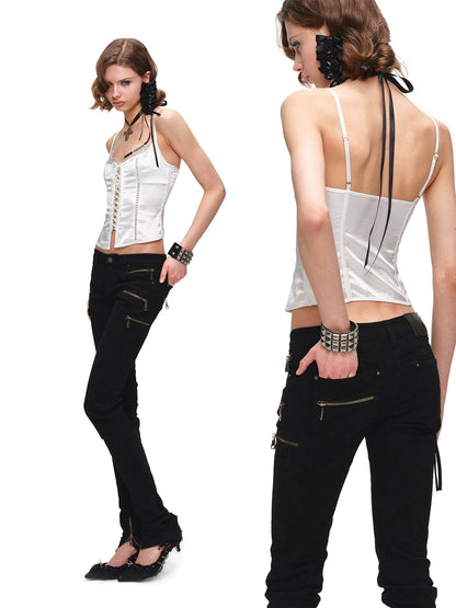 Lace-Panel Faux Layered Satin Corset