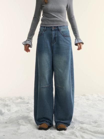 Washed Sculpted Loose-Fit Denim Trousers