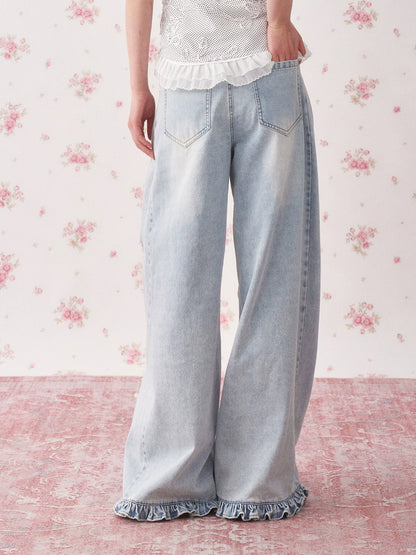 Vintage Distressed Wide-Leg Denim Jeans