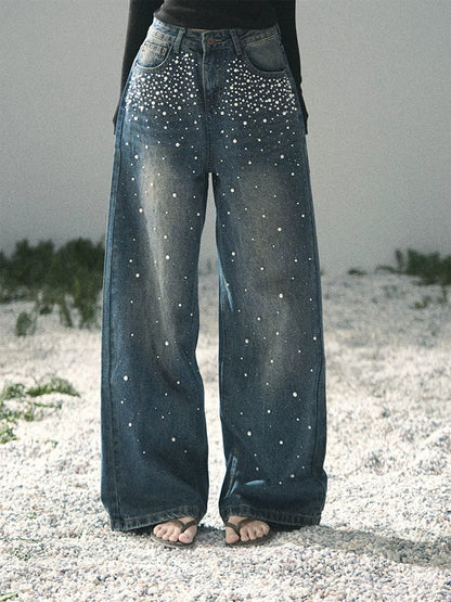 Pearl Studded Straight Leg Jeans