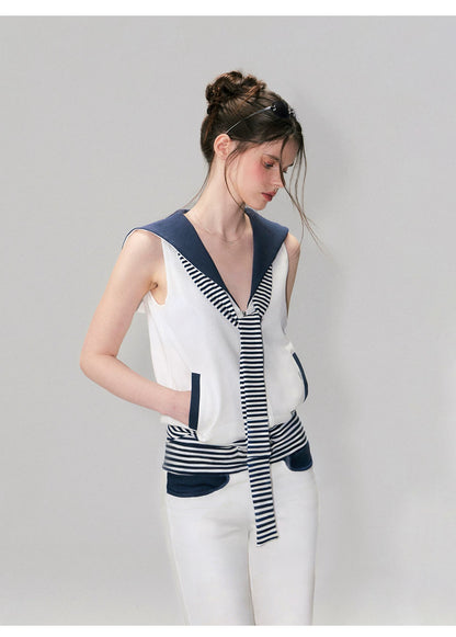 Nautical Stripe Panel Relaxed Flared Pants