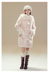 Pink Ombre Doll Collar Long Shearling Coat - CHINASQUAD