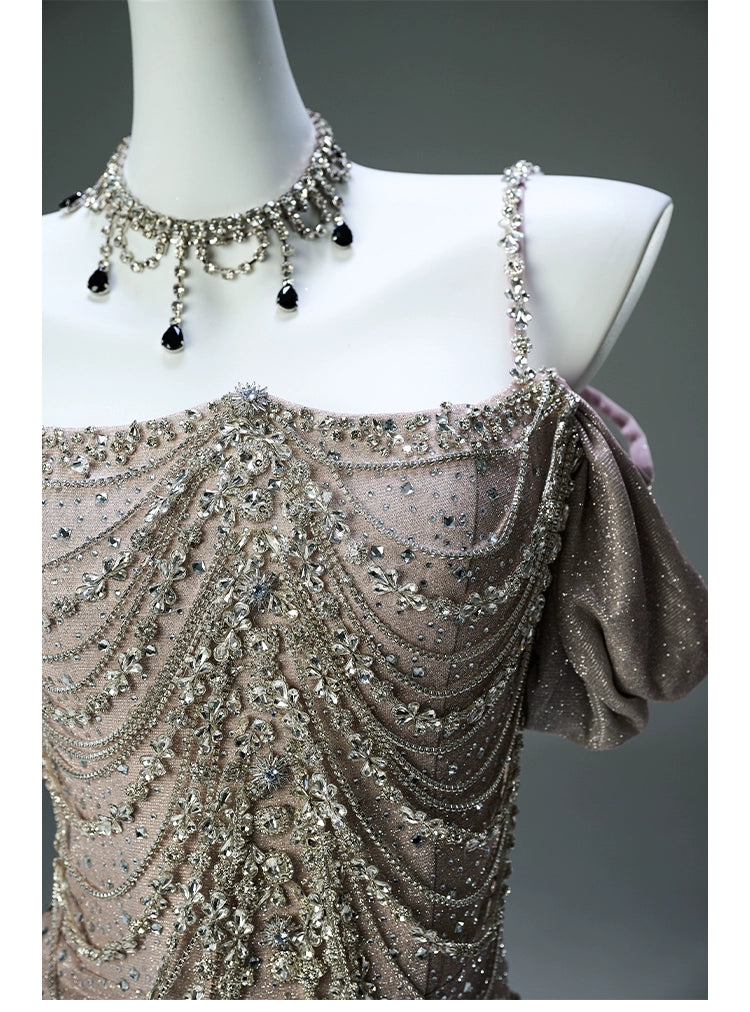 Luminous Droplight Crystal-Chain Couture Gown