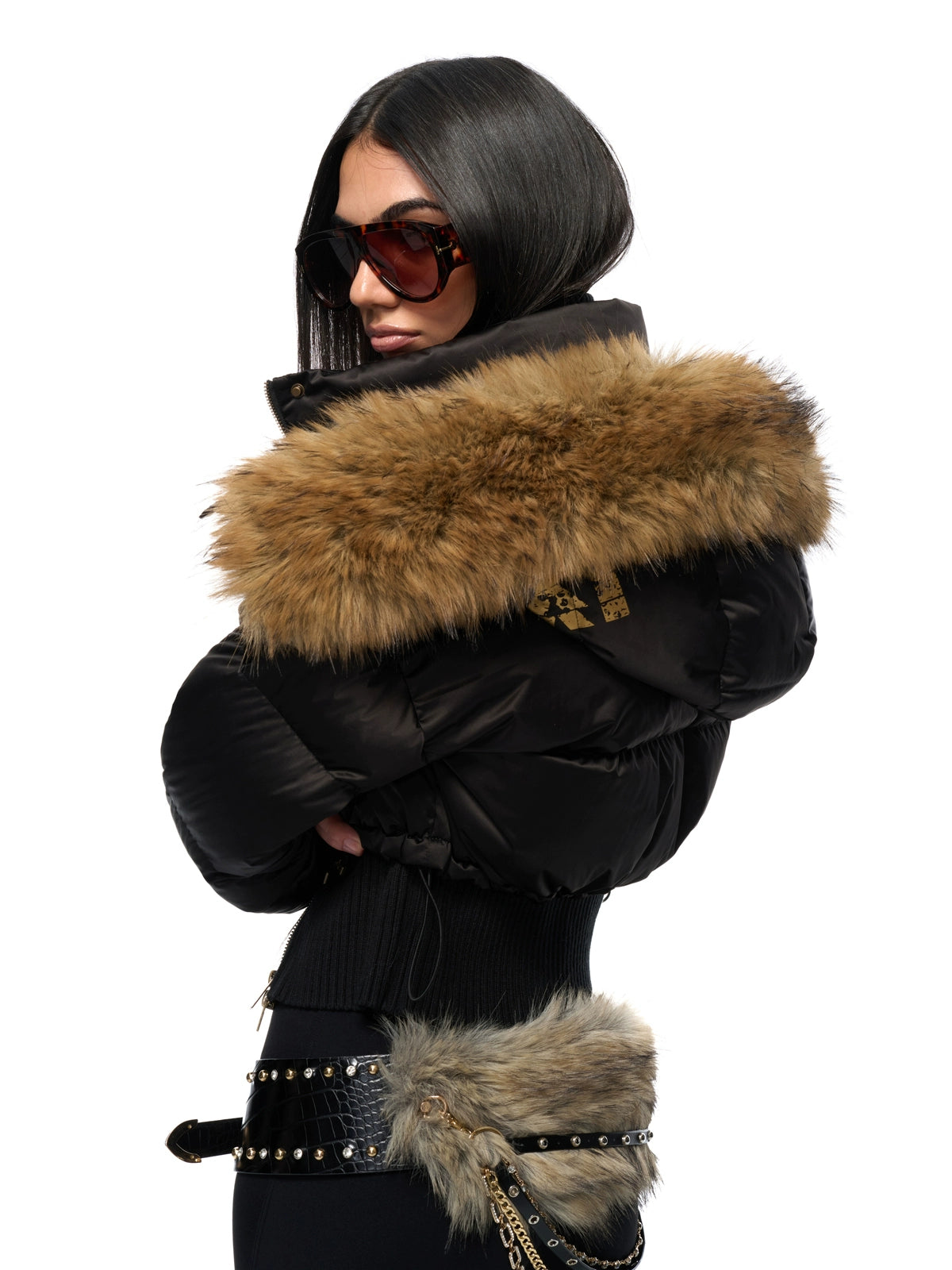 Black Knit-Trim Down Jacket