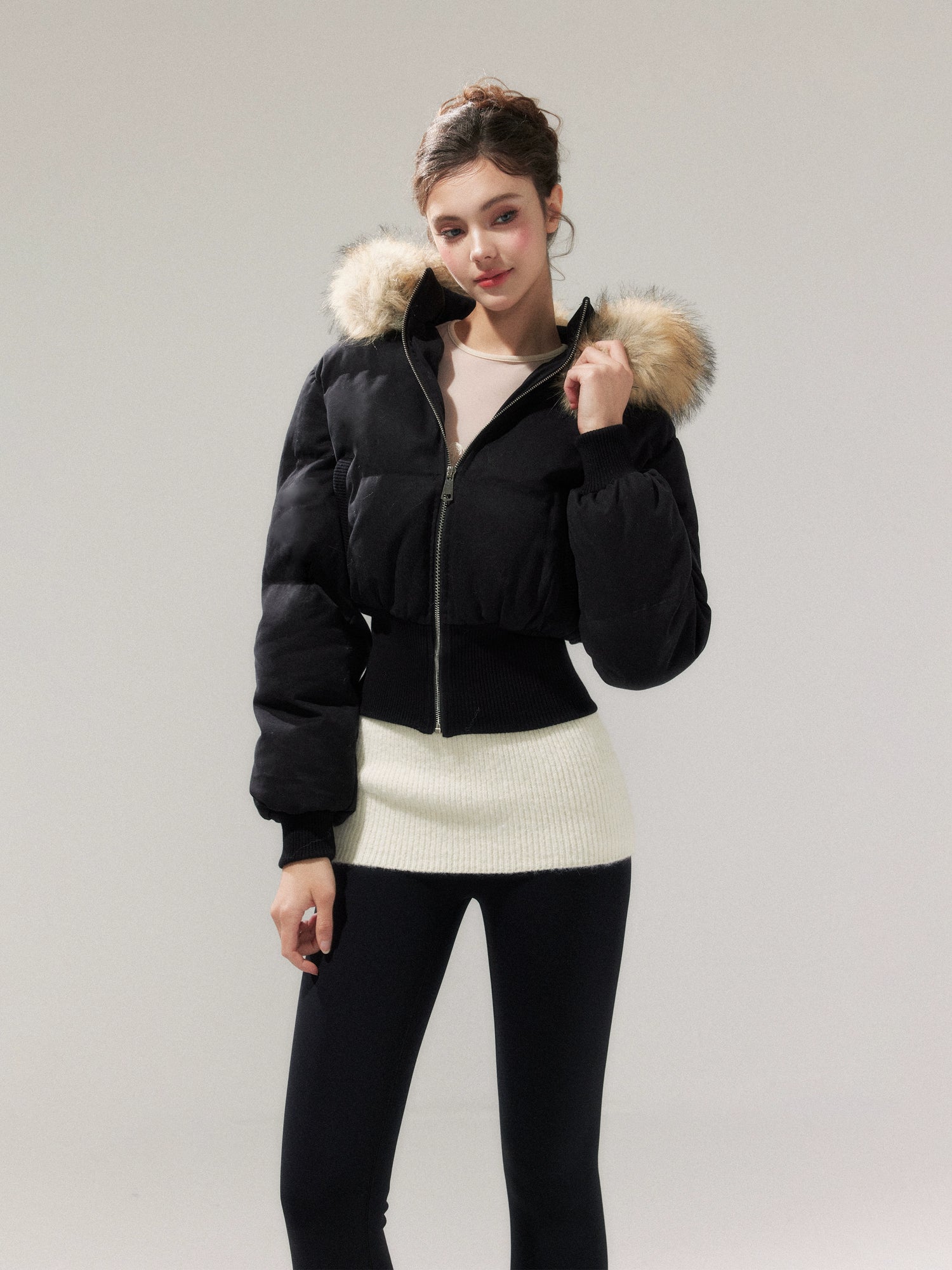 Retro Hourglass Waist Cotton Puffer Jacket