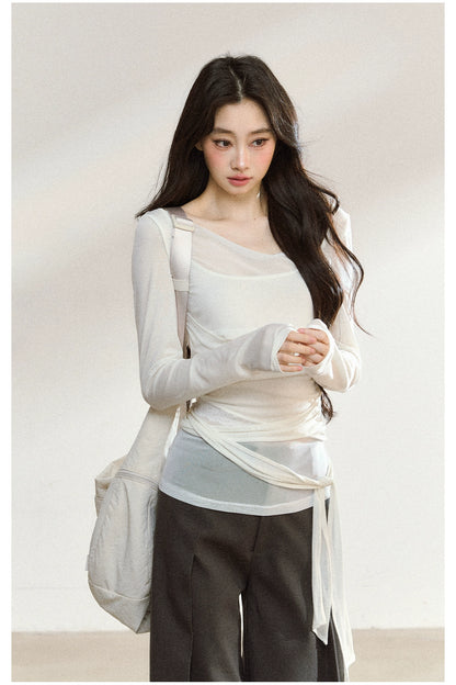 Layered Mesh-Knit Asymmetric Slim-Fit T-Shirt