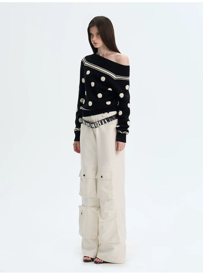 Contrast Polka-Dot Knit Sweater