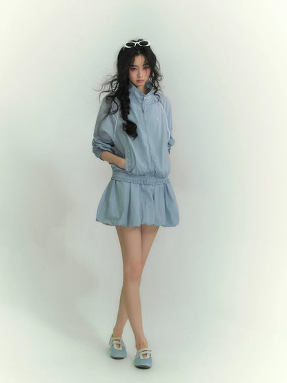 Floral Patchwork Casual Jacket &amp; Bubble Dress Set