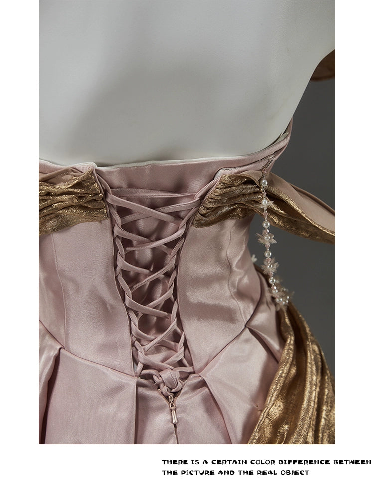 Stunning Elegance Off-Shoulder Gown with Golden Draping