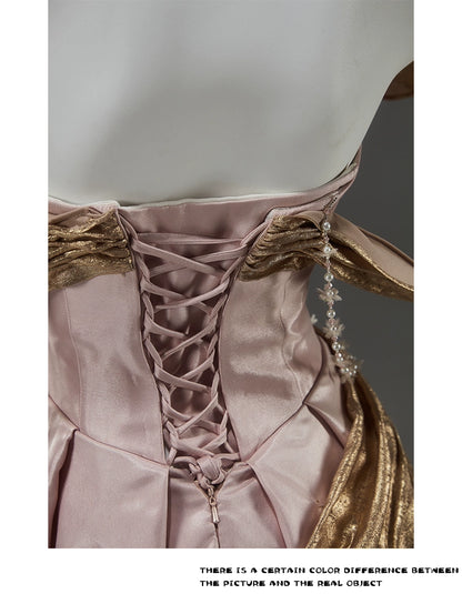 Stunning Elegance Off-Shoulder Gown with Golden Draping