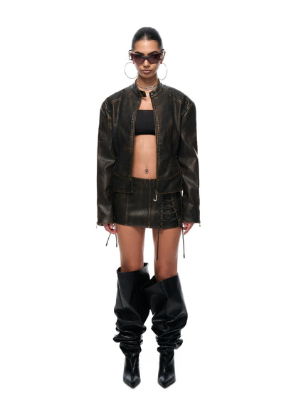 Vintage Washed Biker Leather Set