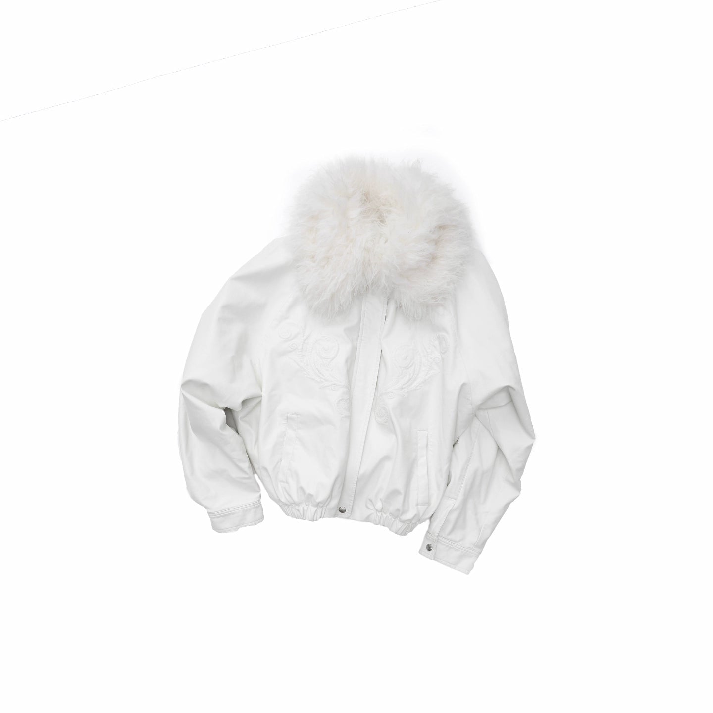 Embossed Faux Leather Puffer Detachable Fur Collar Jacket