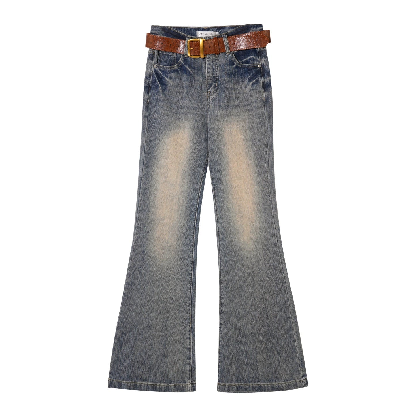 Textured Washed Flared Stretch Denim Pants