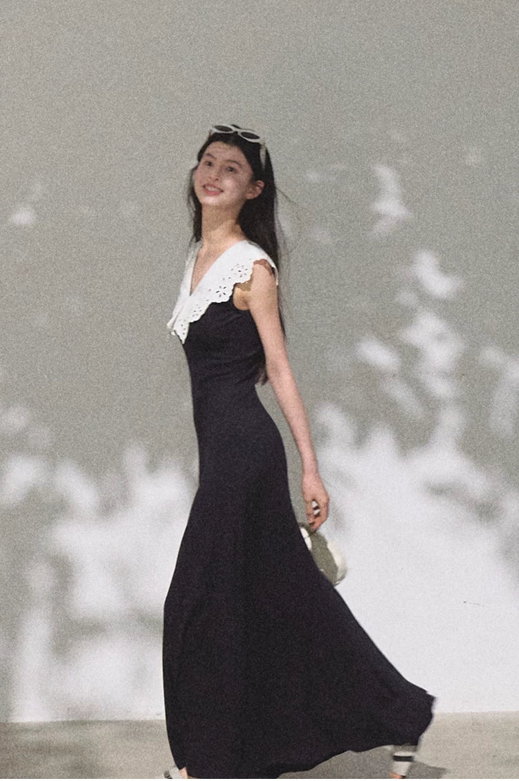 Shifting Tree Shadow Cotton Backless Waist-Cinched Vacation Dress Maxi Dress(Pre-sale) / M
