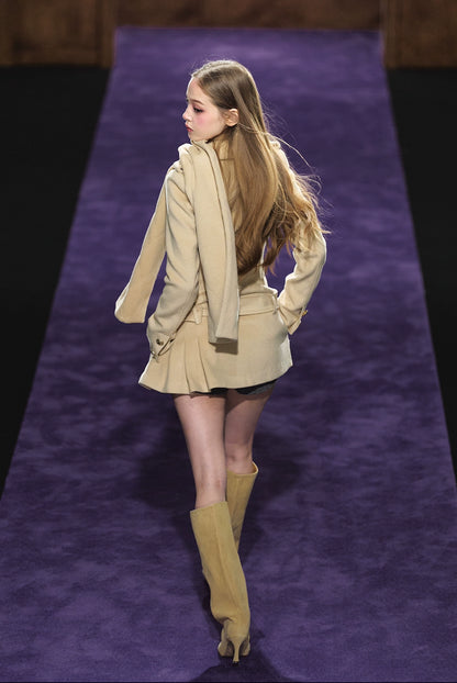 Wool-Blend Scarf Collar Double-Breasted Dress