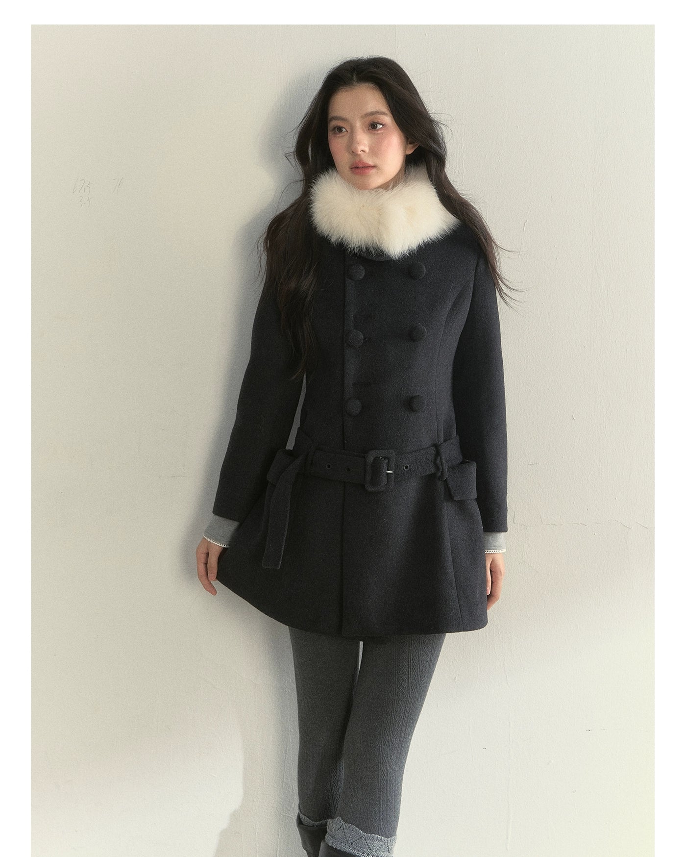 Wool Blend Double-Breasted Midi Coat