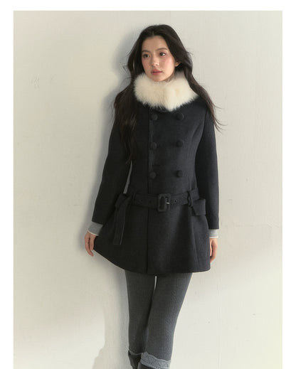 Wool Blend Double-Breasted Midi Coat