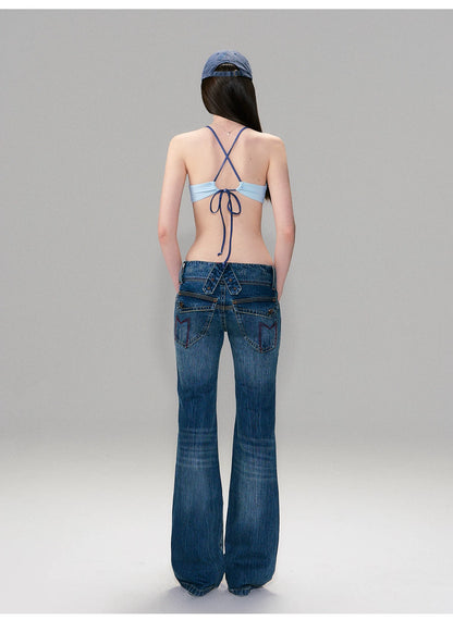 Hand-Dyed Low-Rise Slim Flared Jeans