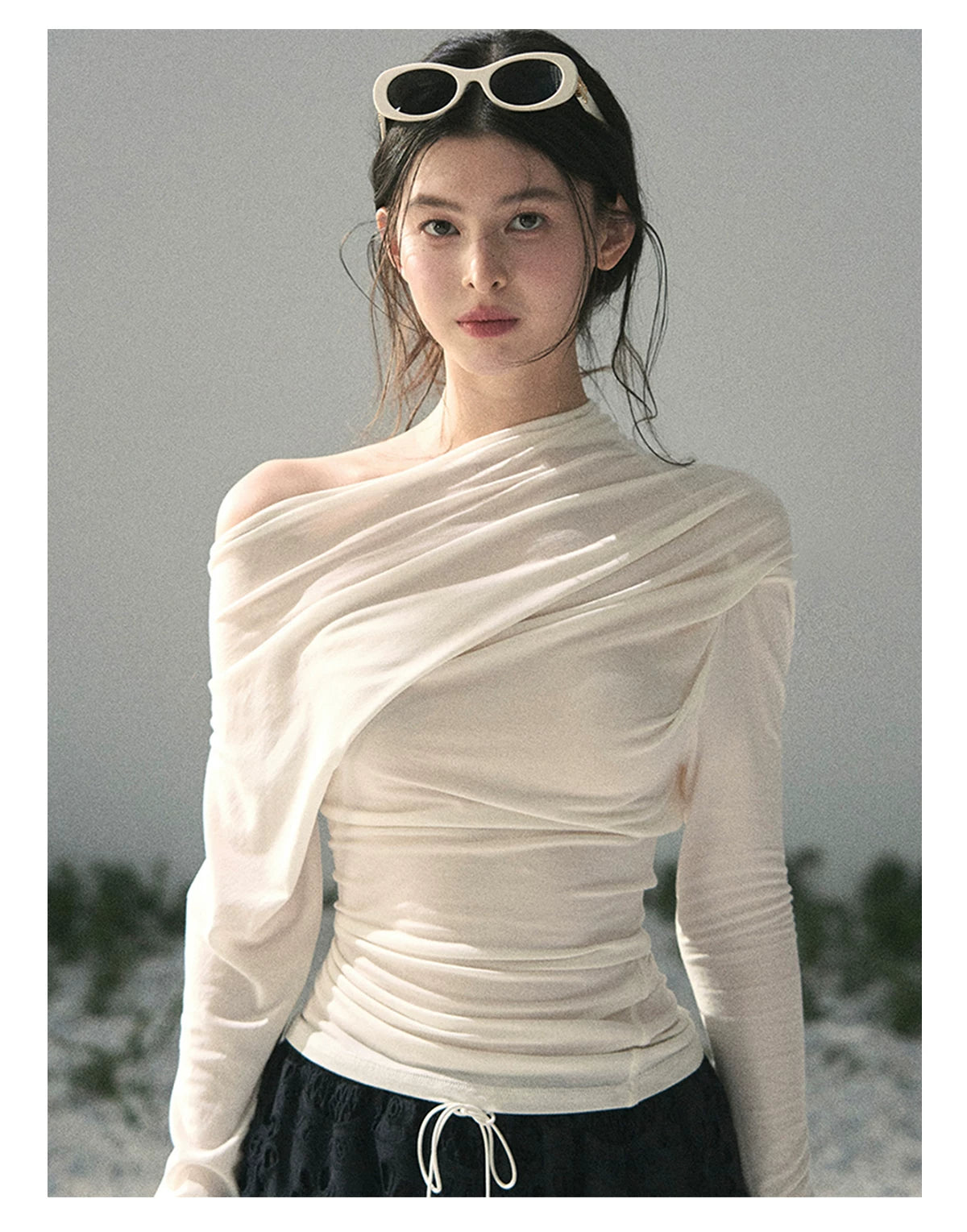 Light &amp; Shadow Asymmetric Long-Sleeve Top