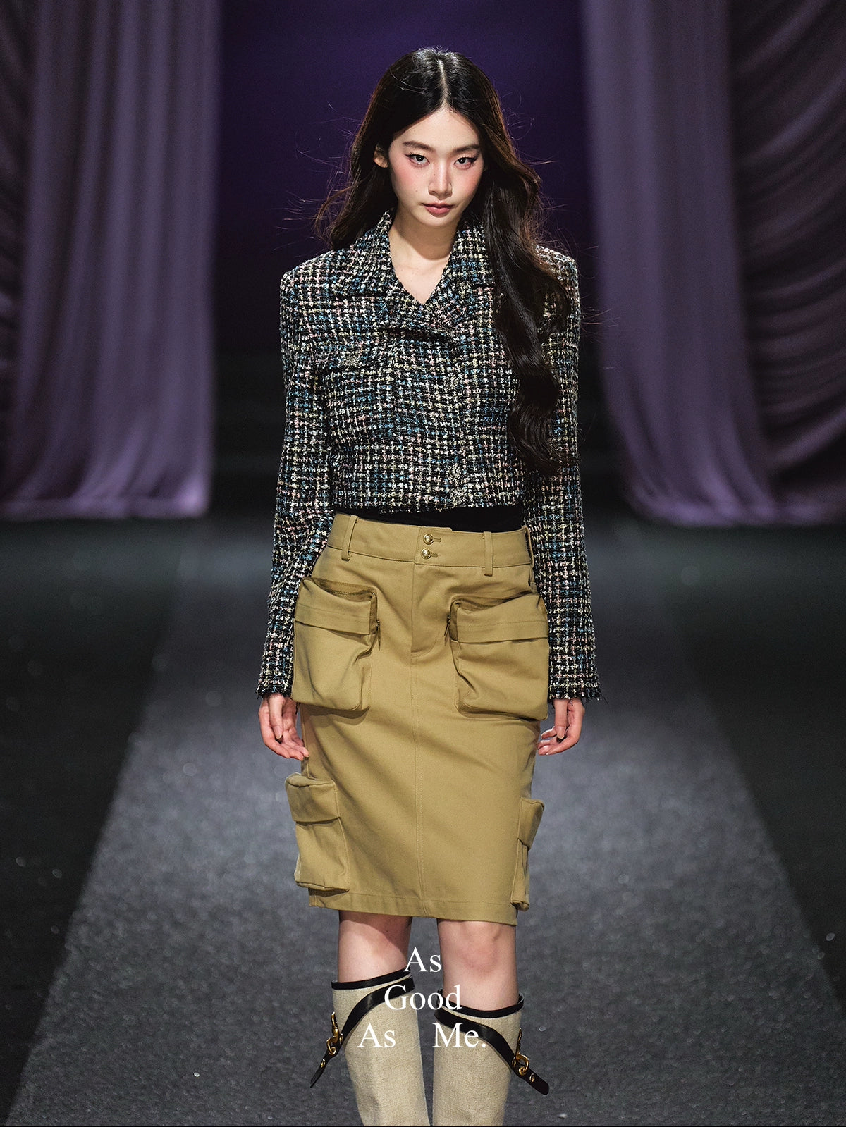 Tweed Asymmetric Button Cropped Jacket