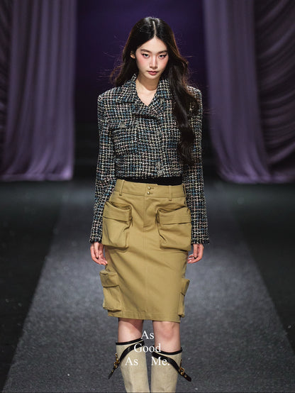 Tweed Asymmetric Button Cropped Jacket