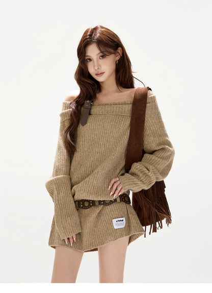 Off-Shoulder Wool-Blend Sweater Dress