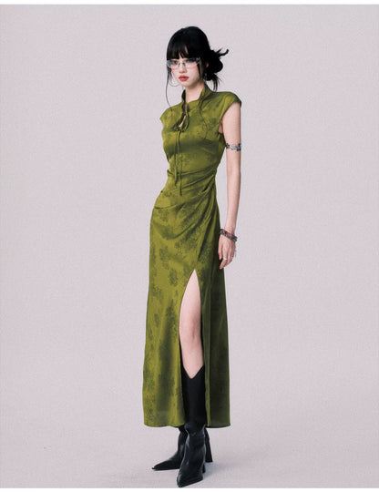 Chinese-Style Slit Cheongsam Maxi Dress