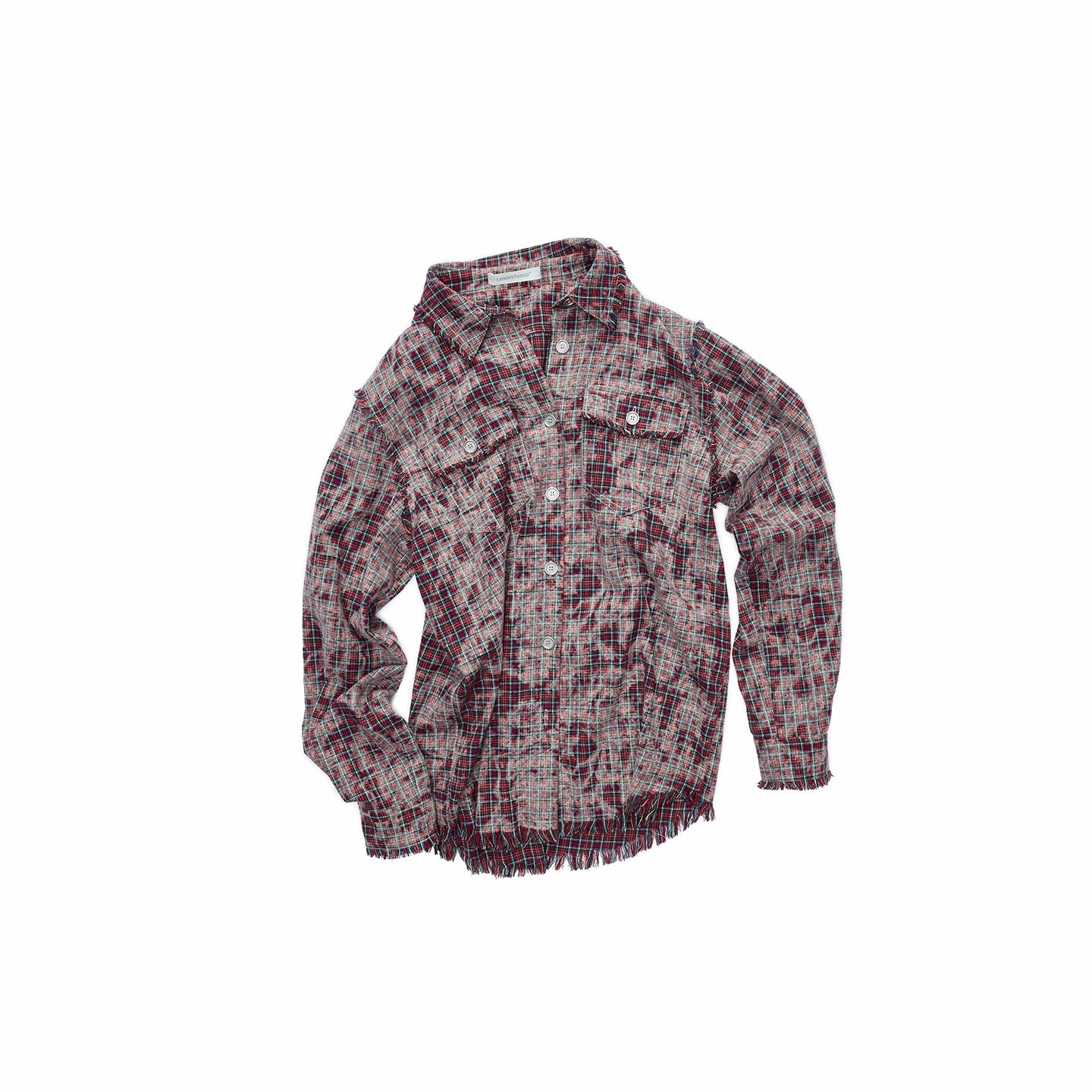 Washed Plaid Frayed-Edge Fitted Shirt