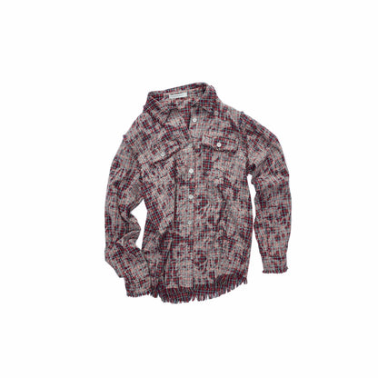 Washed Plaid Frayed-Edge Fitted Shirt