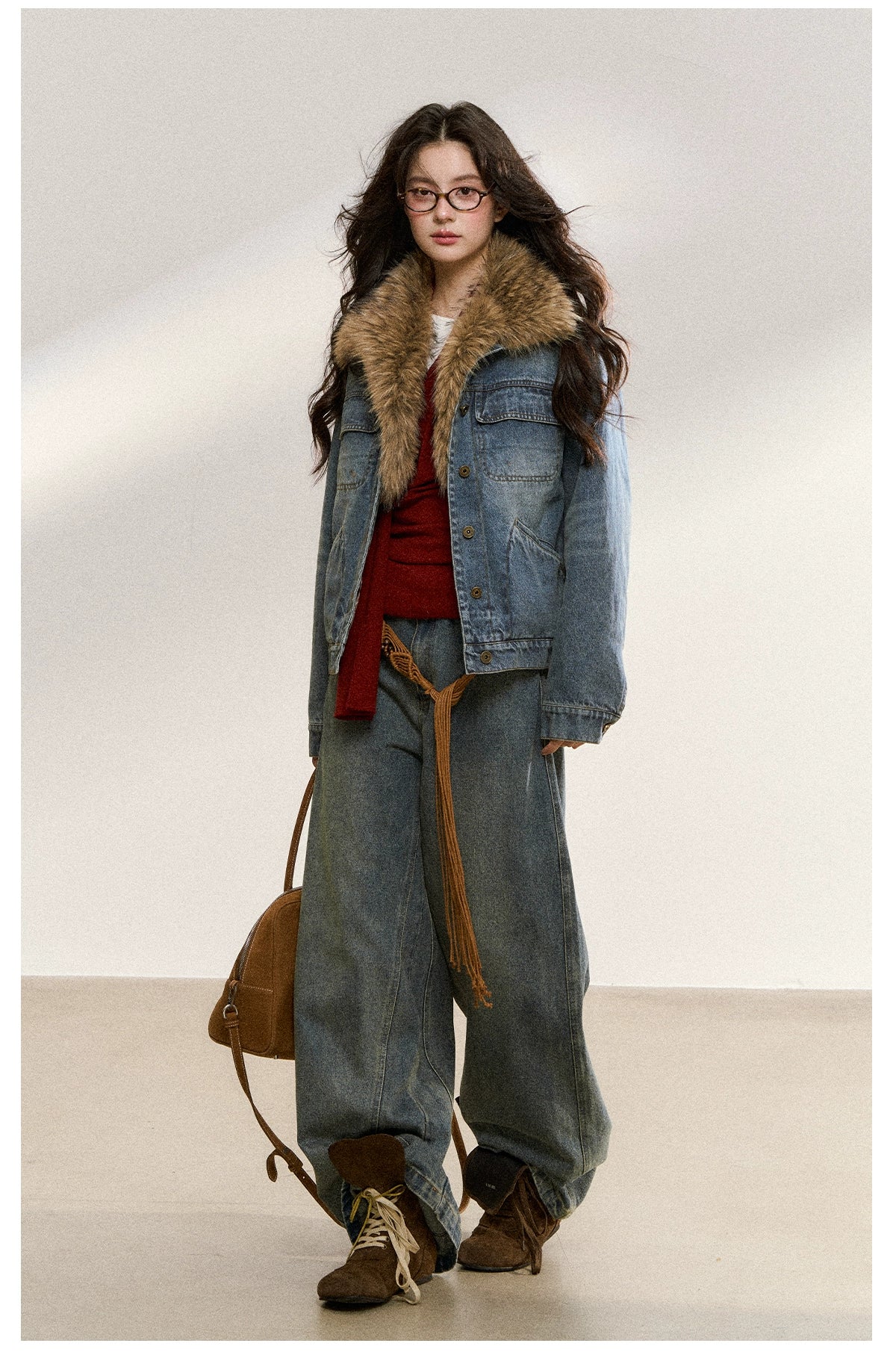 Faux Fur Collar Denim Jacket